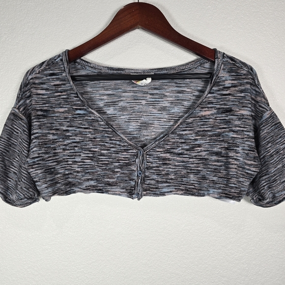 Anthropologie Daily Practice Size XS Short Sleeve Cropped Cardigan Top Space Dye - Picture 1 of 7